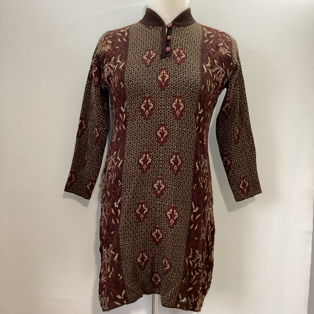 Presión Elegant Brown Patterned Midi Dress Sweater Size XL